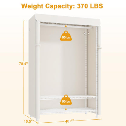 ULIFHOME H5C Plus Clothes Rack with Cover, Portable Closet for Hanging Clothes, Covered Clothing Racks Heavy Duty, Garment Racks with Shelves, Max Load 370LBS, White Closet Rack with White Cover