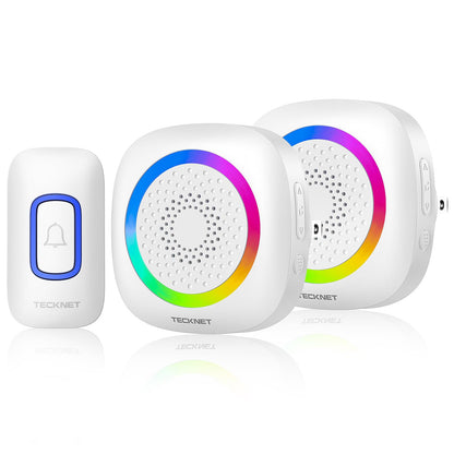 TECKNET Plug-in Wireless Doorbell with RGB Lighting & 1300 Feet Range,IP66 Waterproof Doorbell for Home/Classroom/Office/Business,60 Chimes,5-Level Volume,4.5-Year Battery Life(White)