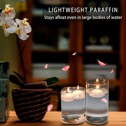 24 Pack Floating Candles, Smoke-Free and odorless, Burning continuously for 5-6 Hours, White, 2-inch Floating Candles, Suitable for Valentine's Day, Weddings, Holidays, Home Decoration……