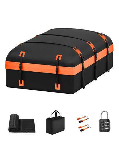 Car Rooftop Cargo Carrier Bag 30 Cubic Feet, Soft-Shell Luggage Cargo Bag Waterproof Bag, Include 2 Reinforced Straps, 6 Door Hooks, Anti-Slip Mat, Luggage Lock