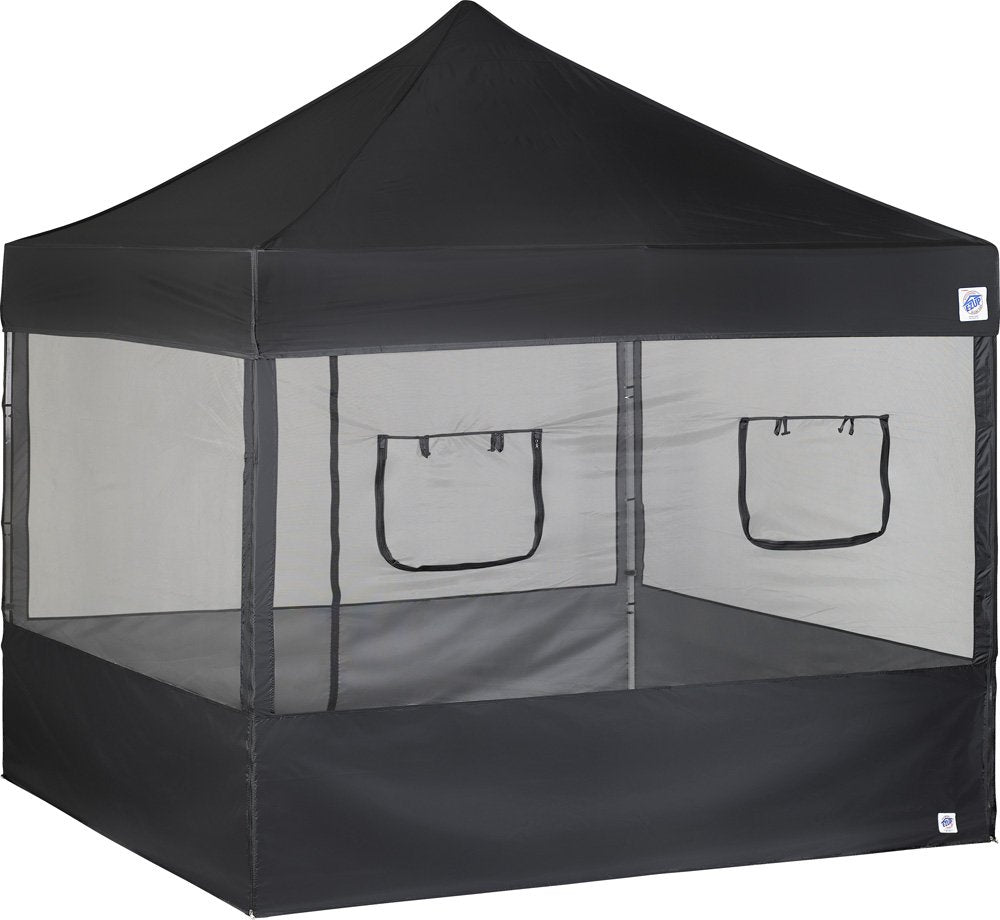 E-Z UP Food Booth Sidewall Kit, Set of 4, Fits 10' x 10' Straight Leg Canopy (Canopy/Shelter NOT Included), Includes 2 Roll-Up Serving Windows, Commercial Grade Mesh, Black
