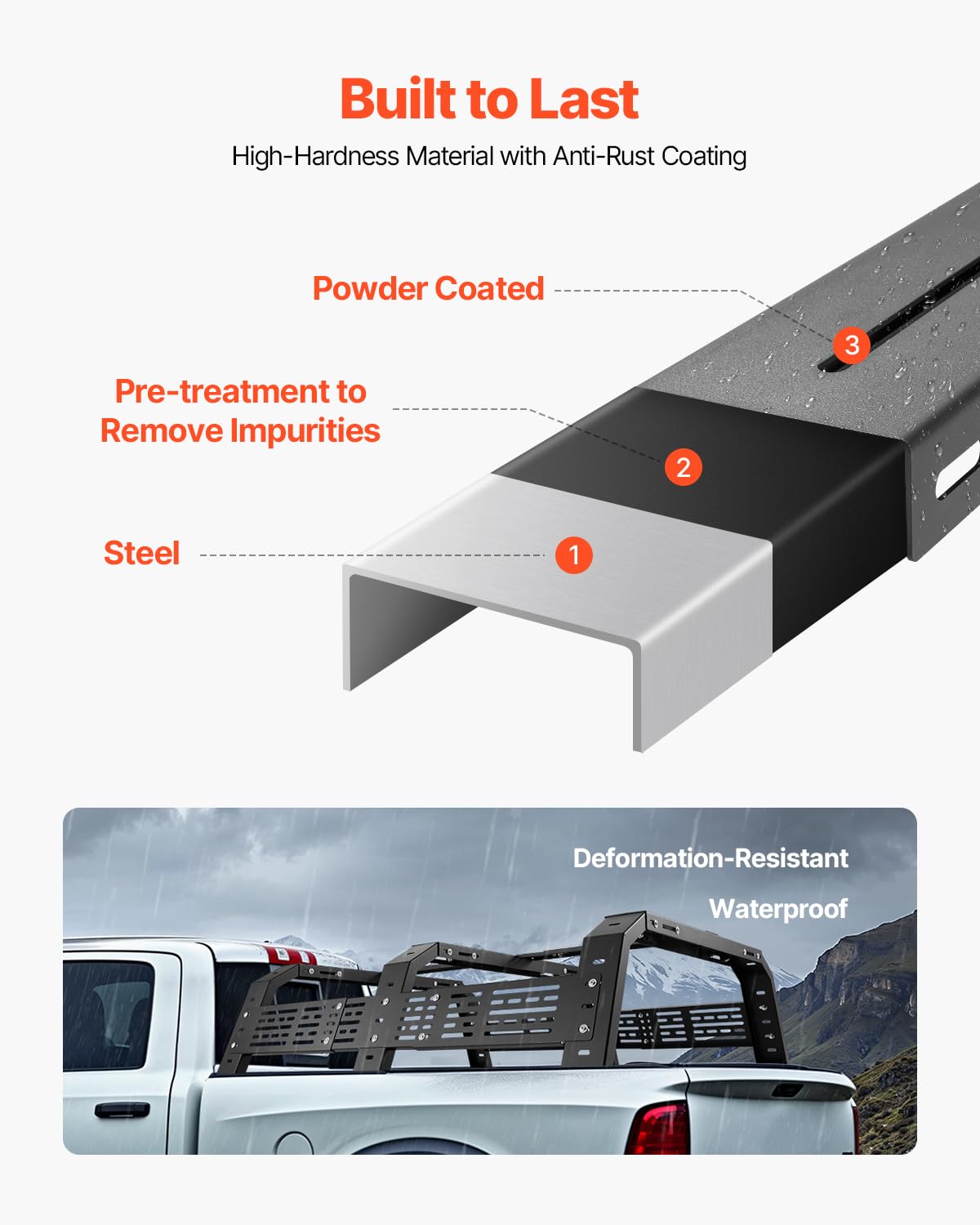 VEVOR Overland Truck Bed Rack, 54.3-68.3 in Width, Adjustable Overland Bed Cargo Rack with Sidebar and 900 lbs Static Load Capacity, Heavy Duty Steel, Compatible with Full Size and Mid-Size Trucks
