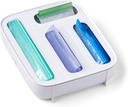 StoraBag Drawer Food Bags Dispenser, 4-Slot, Plastic Sandwich Bag Organizer for Kitchen Storage, White