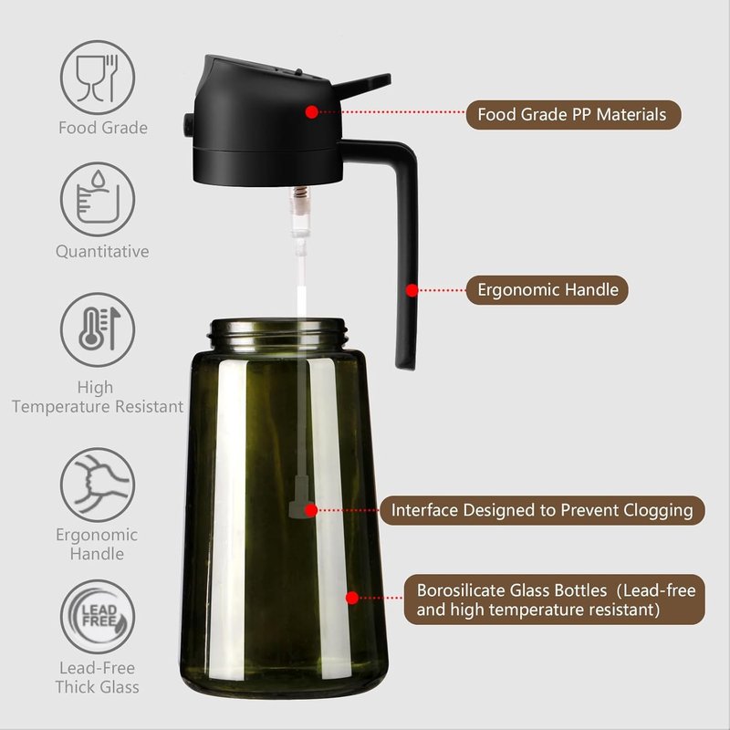 SWEET VIEW - Olive Oil Sprayer for Cooking, 16oz/470ml Glass Light-Proof Oil Pourer for Kitchen with Stickers for Air Fryer, Cooking, Salad, and BBQ with Stickers