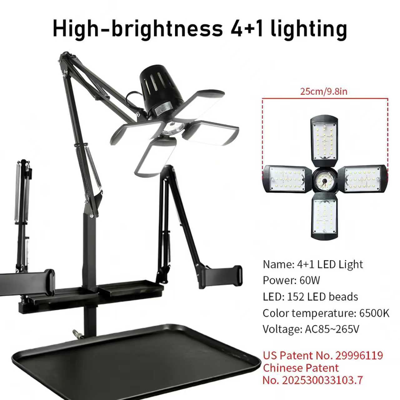 GBK Tattoo Workstation with 60W 360° LED Light, Extra-Large Magnetic Detachable Tray, Rolling Cart with Dual Phone/Tablet Stands, Salon Trolley for Tattoo Studio Artist Nail Tech