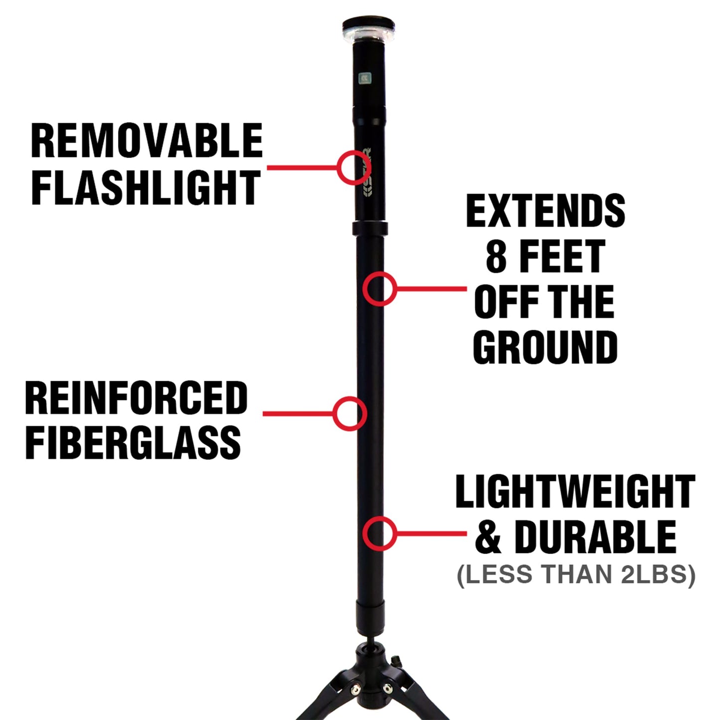 STKR Concepts FLI PRO Telescoping Area Light - 8 Foot extention + Removable Flashlight, Black, (12679)
