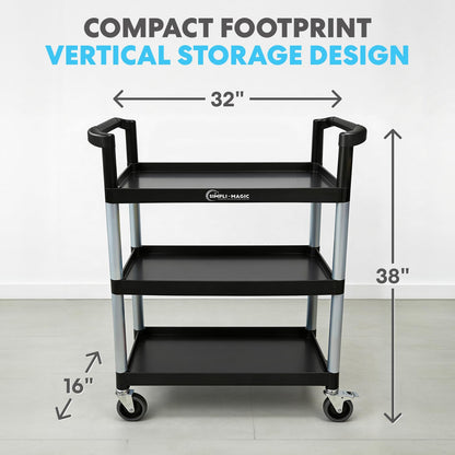 Simpli-Magic Rolling Utility Cart on Wheels, Heavy Duty Multi-Purpose Service Cart, Silver & Black, Garage, Warehouse & Commercial Use