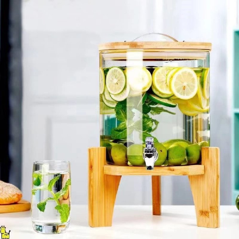 ANYGIMIN Drink Dispenser,Water Dispenser And Beverage Dispenser Stand. Fit Max 8.3 Inch Diameter - Natural Bamboo Wood