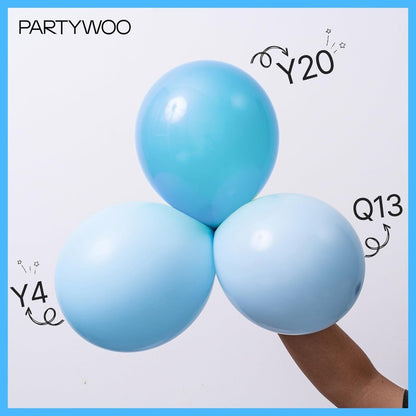 PartyWoo Light Blue Balloons 100pcs Different Sizes of 18 12 10 5 Inch Baby Pastel Sky Aqua Blue Balloon Arch Kit Garland for Birthday Gender Reveal Baby Shower Graduation Party Decorations Blue-Y4