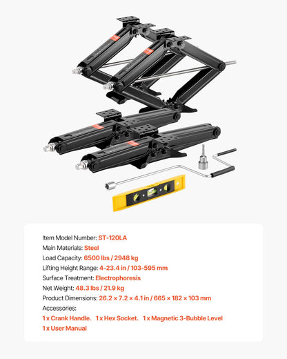 VEVOR 6500 lbs RV Scissor Jacks, 4-23.4 in RV Stabilizer Leveling Scissor Jacks, Set of 4, Heavy Duty Stabilizer Jack with Crank Handle, Socket and Bubble Levels, Not Easily Bent or Deformed