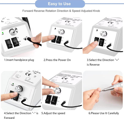Professional Nail Drill Machine 30000 RPM Efile Electric Nail Filer Kit for Finger Toe Nails, Acrylic Gel Nails, Manicure Pedicure Drill with 6Pcs Nail Bits, 106Pcs Sanding Bands - Pink