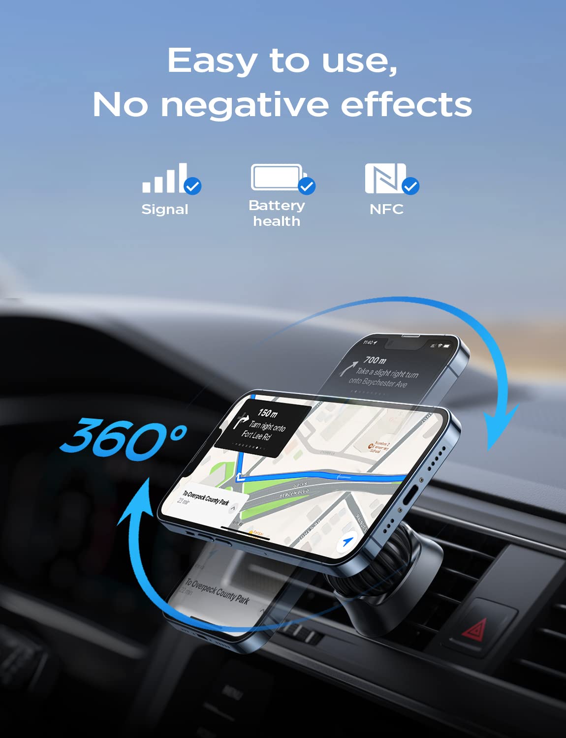 LISEN for MagSafe Car Mount [360° Rotation] Magnetic Phone Holder for Car Vent Phone Mount, Hands Free Phone Mount for Car Accessories, Phone Car Mount for iPhone Includes Vent/Dashboard Mount, Black