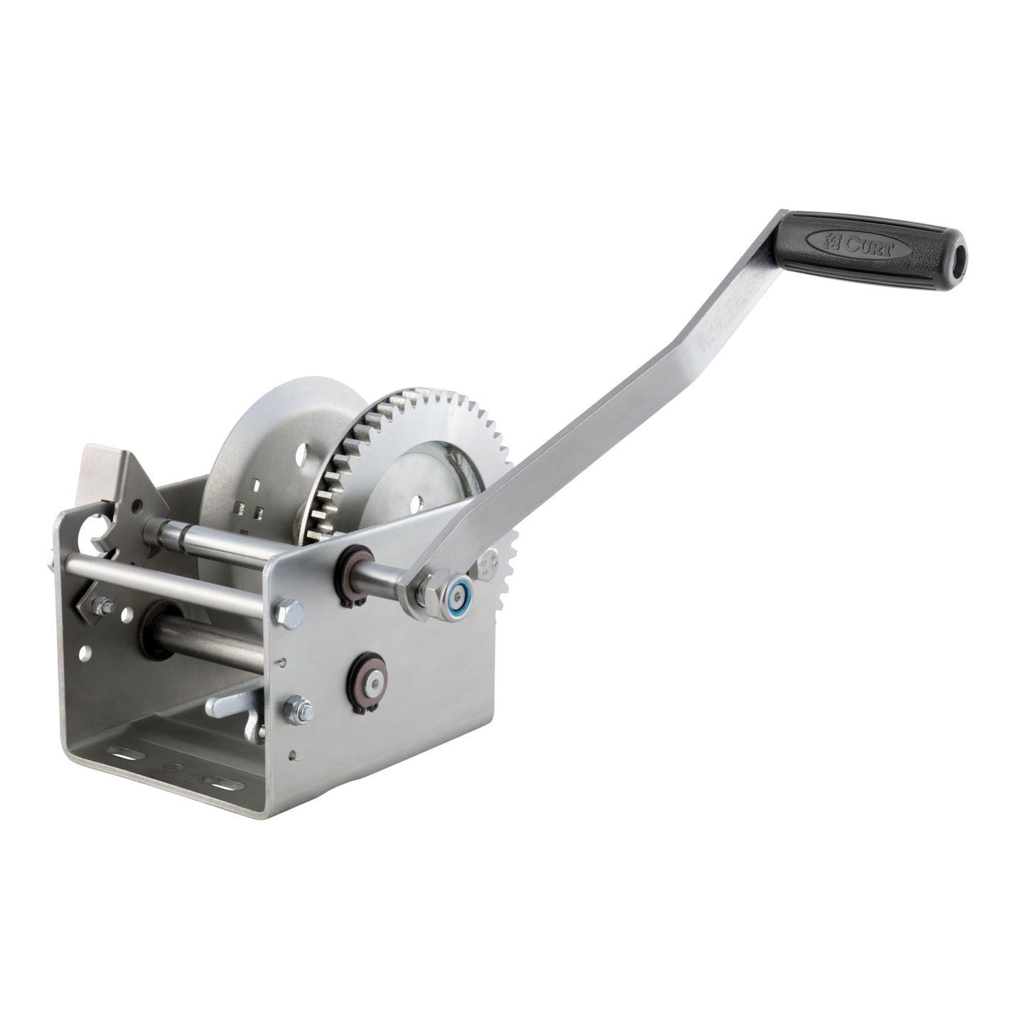 CURT 29526 Hand-Crank 2-Speed Winch, 2,600 lbs, 5.1:1 High, 12.7:1 Low Gear Ratio, 10.6" Handle