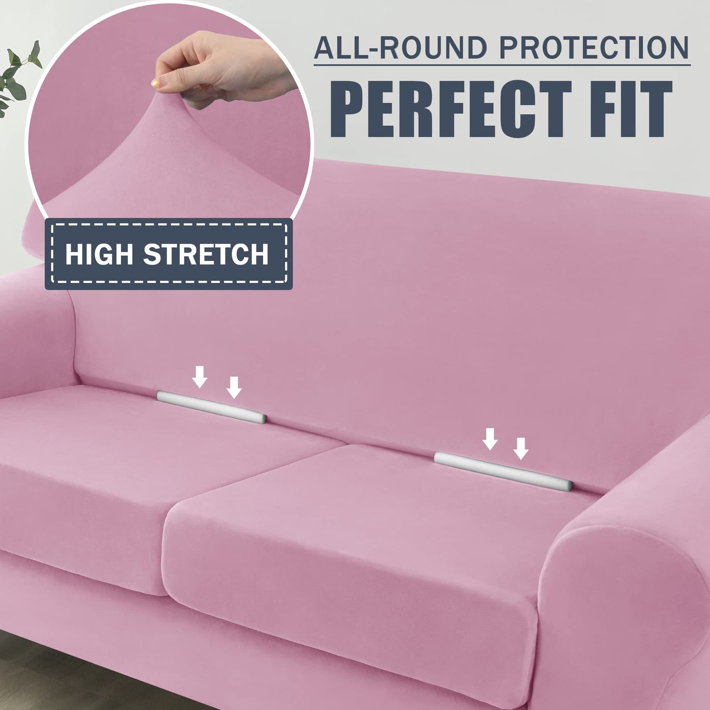 CONRUSER Stretch Sofa Slipcover, Soft Velvet Sofa Covers for 2 Cushion Couch Thick Furniture Protector for Pets & Kids (Pink, M)