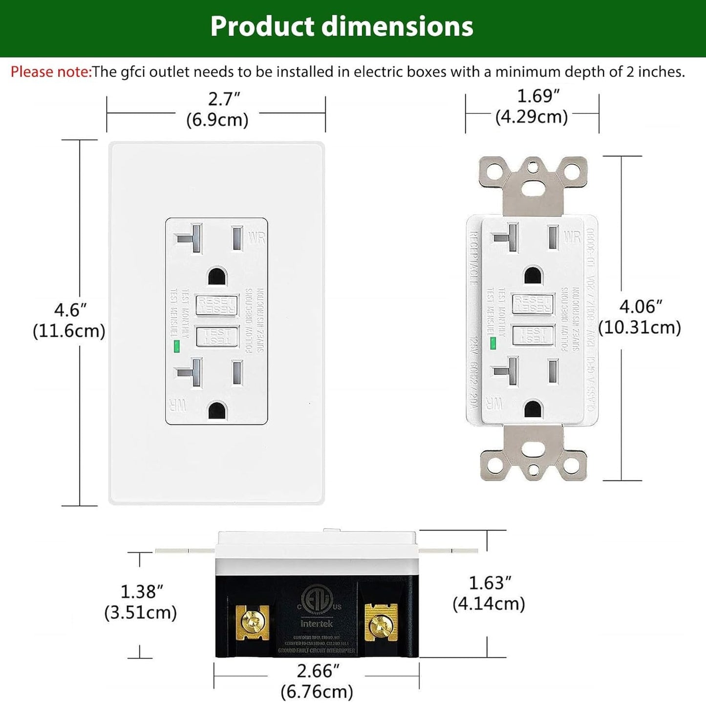 GFCI 20 Amp Weather Resistant,GREENCYCLE 10PK GFCI Outlet 20A, Safety WR Electrical Wall Outlet Indoor or Outdoor Use, Decorative Screwless Wall Plates and Screws Included, White