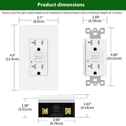 GFCI 20 Amp Weather Resistant,GREENCYCLE 10PK GFCI Outlet 20A, Safety WR Electrical Wall Outlet Indoor or Outdoor Use, Decorative Screwless Wall Plates and Screws Included, White