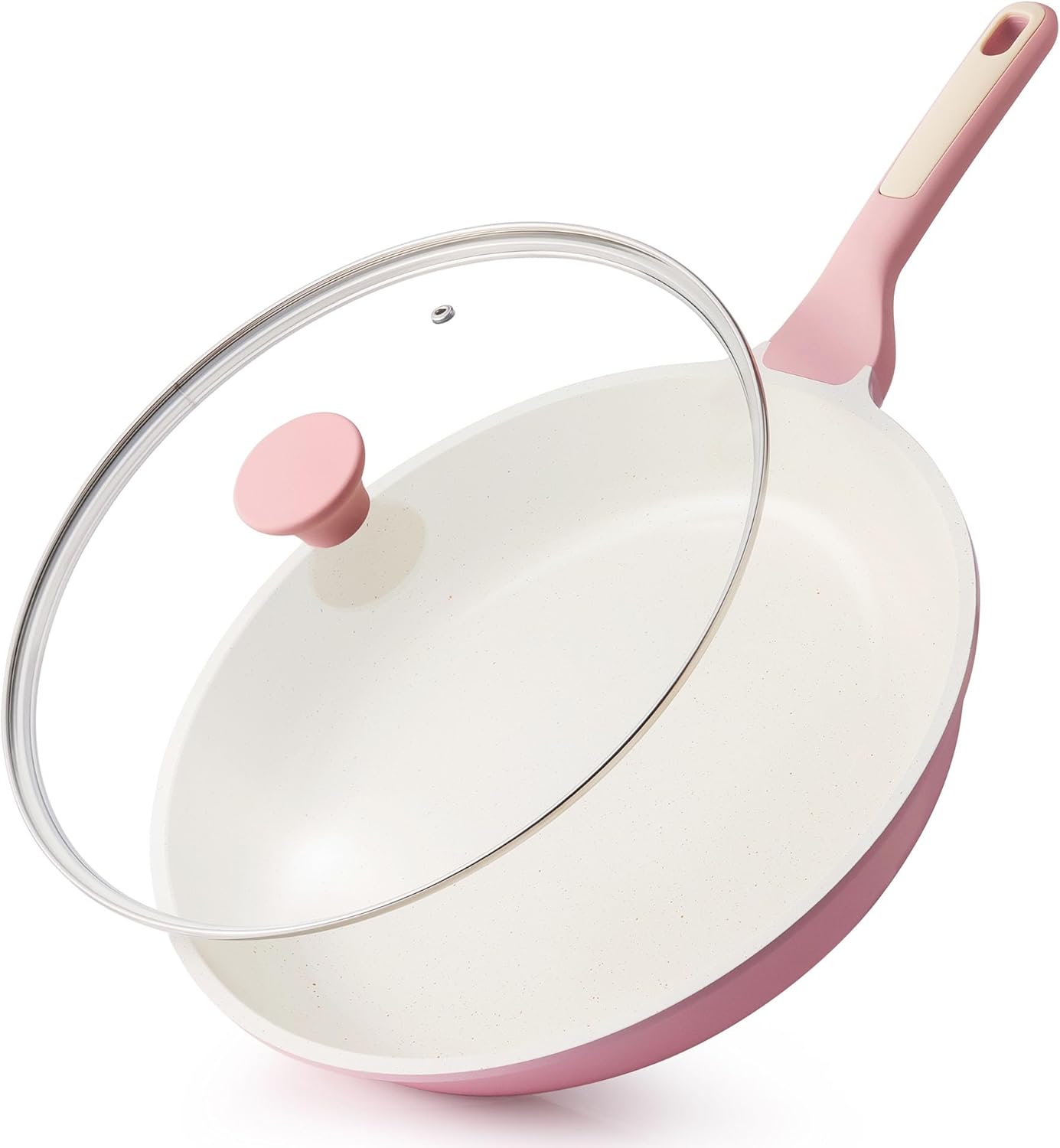SENSARTE Nonstick Ceramic Frying Pan - 12.5 Inch Induction Compatible Skillet with Lid, Sakura Pink