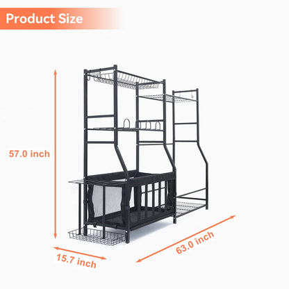 WALMANN Garage Sports Equipment Organizer, Golf Bag Stand for Garage Ball Storage Rack Indoor/Outdoor Kids Toys Storage Organizer Bins, Ball Holder with Baskets