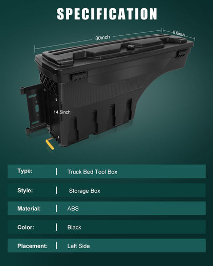 SCITOO Truck Bed Tool Box for Dodge Ram 1500 2019-2021 Left Driver Side,Multi-Compartment Dividers Organized Storage,Heavy Duty & No-Drill Installation