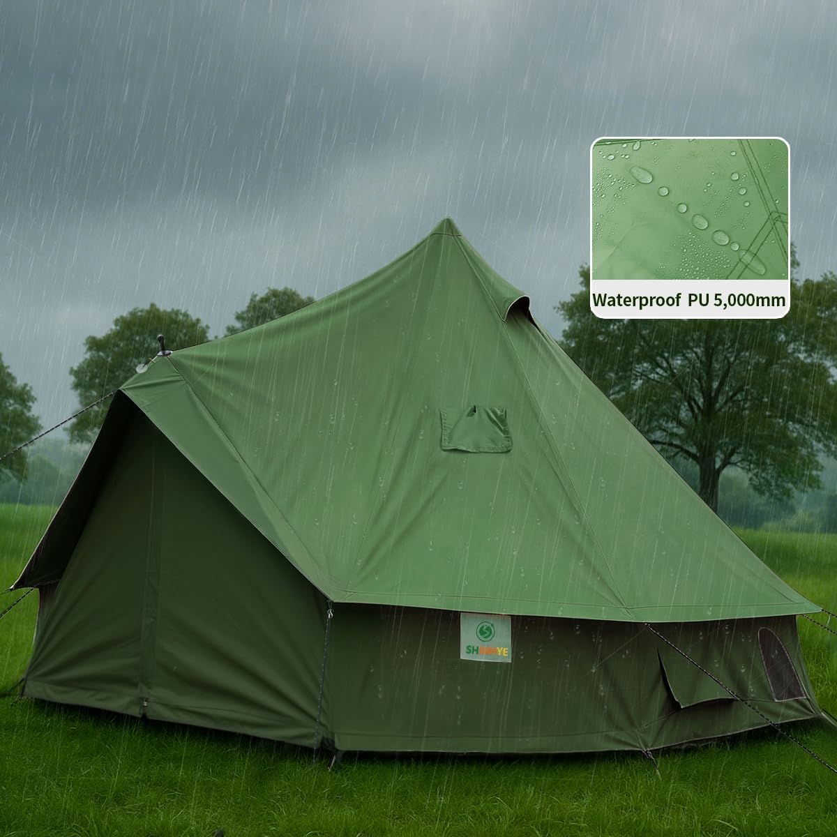 Bell Yurt Tent with Stove Jack, Waterproof Luxury 4 Season Tent 420D Oxford Cloth Green Glamping Tents for Family Outdoor Camping, Hunting, Party, All Year Living (Green Oxford 3M Yurt)