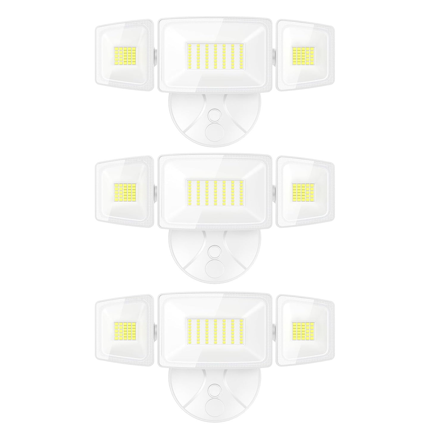 Onforu 3 Packs 75W LED Security Light, 7000LM Outdoor Flood Lights Fixture with 3 Adjustable Heads, IP65 Waterproof, 6500K White Brightness Exterior Wall Mount Security Light for Eave, Yard(White)