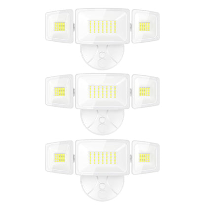 Onforu 3 Packs 75W LED Security Light, 7000LM Outdoor Flood Lights Fixture with 3 Adjustable Heads, IP65 Waterproof, 6500K White Brightness Exterior Wall Mount Security Light for Eave, Yard(White)