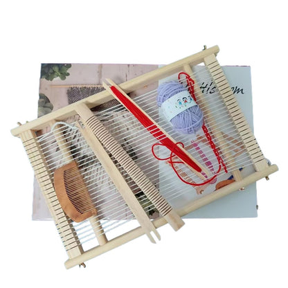 Wooden Craft Weaving Loom Kit, DIY Hand-Knitting Weaving Machine Tapestry Looms with Stick Bar, Large Weaving Frame to Handcraft Art for Beginners Experts, 10 by 15.7 Inch