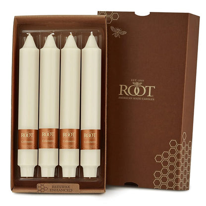 Root Candles 4-Count Unscented Dinner Candles Dripless Beeswax Enhanced Smooth Collenette Boxed Candle Set, 9-Inch, Ivory