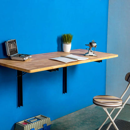 Wallmaster Wall Mounted Folding Workbench Heavy Duty Fold Down Table Utility Bench Solutions Laundry Shelf Wall Desk with Metal Shelf Bracket (47.24 x 19.68 x 24 Inch)