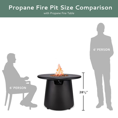 TIKI 28.5-Inch Customizable Propane Fire Pit, 40,000 BTU Outdoor Gas Fire Pit with Lava Rocks & Burner Cover – Modern Black Design for Patio, Backyard, and Outdoor Spaces