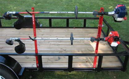Jungle Jim's Double Trimmer Rack Trailer Rack For Mounting to Open Lawn & Landscape Trailers or Enclosed Trailer with Optional Wall Kit (2TR) Locking Trailer Organizer