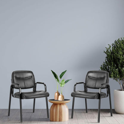 UOCFYK Reception Chairs, Leather Conference Room with Padded Arms and No Wheels for Professional Office Meeting Spaces and Guest Seating，Black-2 Pack