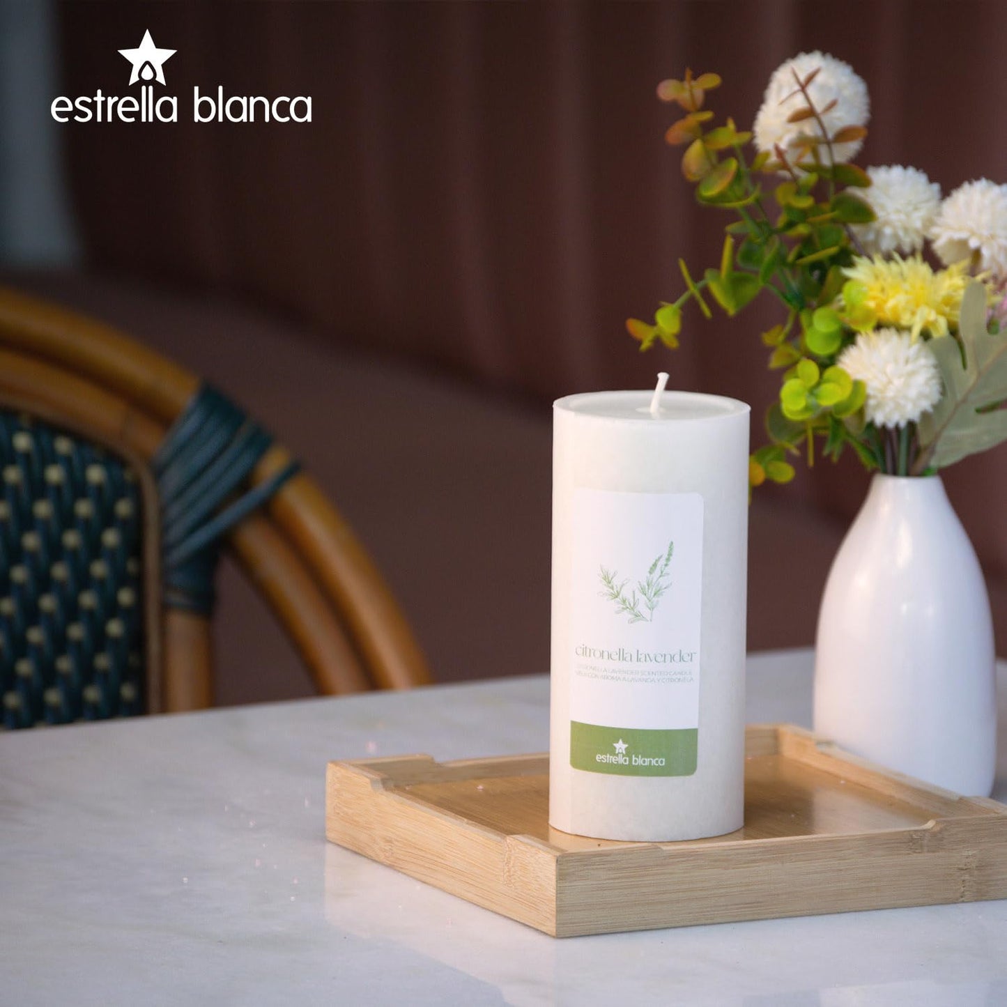 Estrella Blanca Citronella Lavender Candles - Citronella Scented Pillar Candle Ivory - 3x6 inch - 3 Pack - Long Lasting Burn Outside Candles for Garden Yard Balcony, Summer Camping
