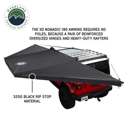 Overland Vehicle Systems 19609927 XD Nomadic 180 Degree Awning Universal with Integrated LED Lights and Black Out | 88 Sq Ft of Coverage | Black Fabric and Travel Bag Included | Weather-Resistant