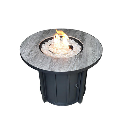 Hiland AFP-FWT Faux Wood Top 40,000 BTU Round Propane Fire Pit, Gray