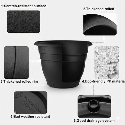 RooTrimmer 16 Inch Plant Pots Indoor Outdoor,6 Pack Black Plastic Planters with Drainage Holes,Large Lightweight Flower Pots for Indoor Outdoor Plants,Patio Garden Containers