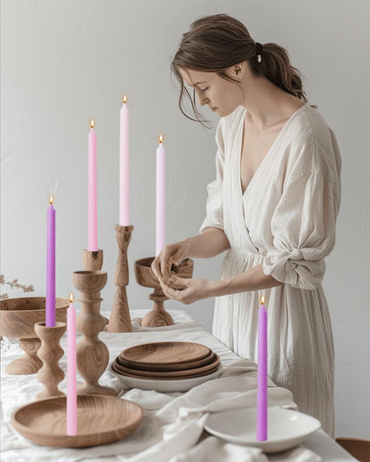Pink Taper Candles Set of 12 Unscented Dripless Smokeless Long Tall Tapered Candlesticks Wedding Advent Home Decor Dinner Christmas-Natural Color Series-10.6 Inch