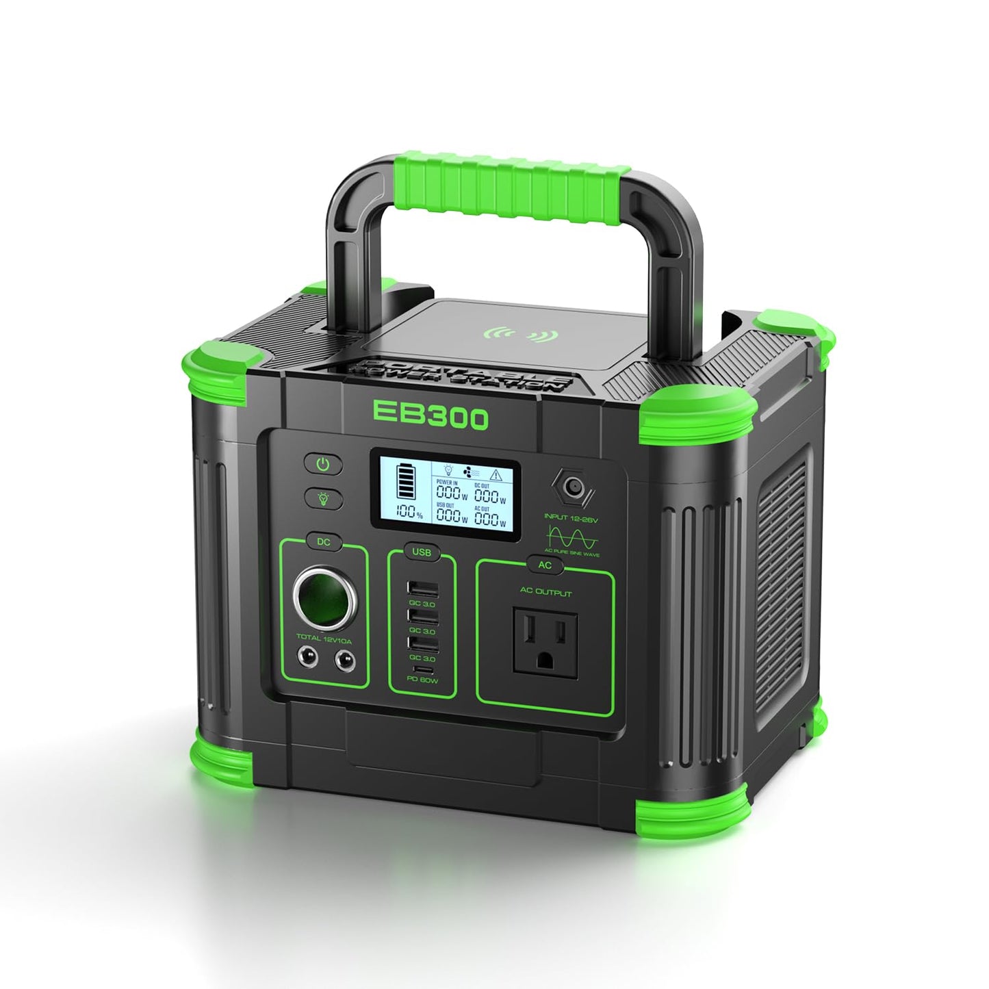 Portable Power Station 330W 288Wh Solar Generator with 60W USB-C PD Fast Charging, Pure Sine Wave AC Outlet, 5W Wireless Charger, LED for Camping, RV, CPAP, Home Emergency Backup, Off-Grid Living