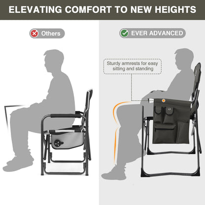 EVER ADVANCED Aluminum Lightweight Folding Director Chair, 350lbs Heavy Duty Camping Chair with Side Table & Storage, 19" Joint-Friendly Height Easy to Stand, Portable Makeup Artist & Vendor Chair