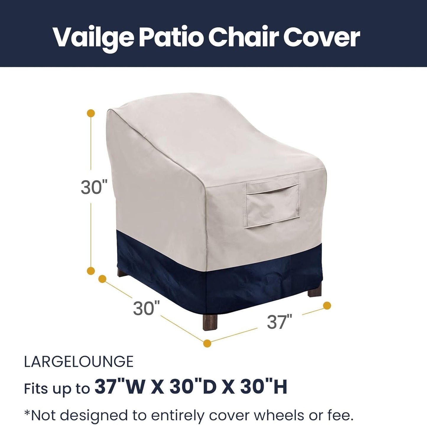 Vailge Patio Chair Covers - Heavy Duty Waterproof Lounge Deep Seat Covers | Beige & Blue, 2 Pack - Medium