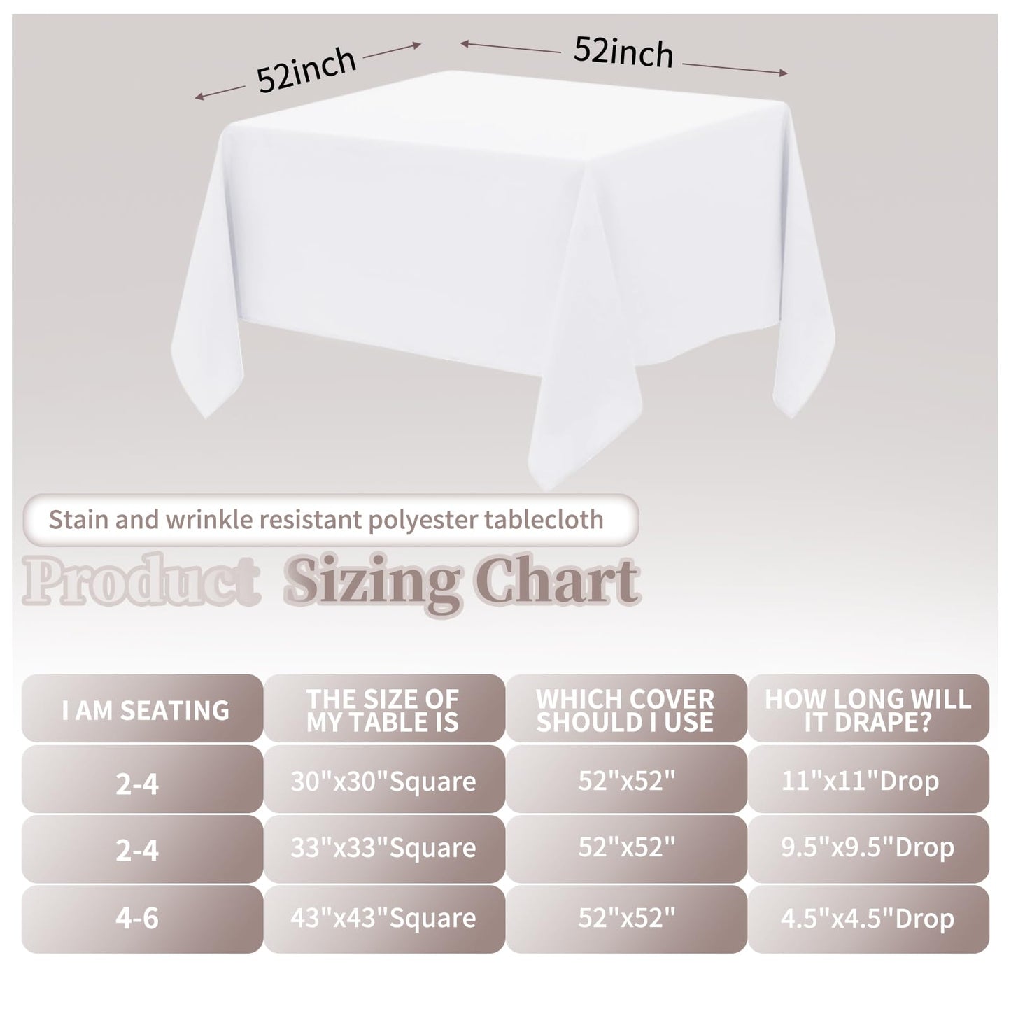 12 Pack Black Square Tablecloths, 52 x 52 Inch Square Table Cloth Stain and Wrinkle Resistant Washable Polyester Tablecloth for Square Tables, Black Square Tablecloth for Wedding Party Buffet
