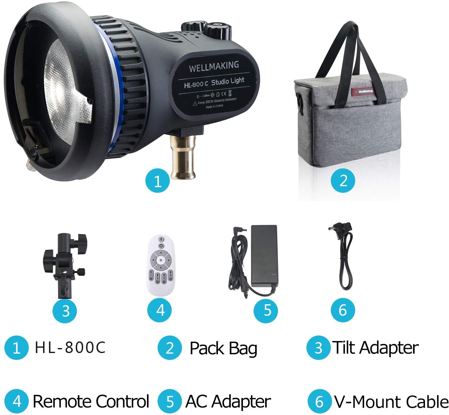 Wellmaking 80W Portable LED Light Continuous Light 5600K CRI 98 COB Spotlight Video Light Dimmable Lightweight Noiseless Fresnel Lens AC/DC Bowens Mount Wireless Remote Control Comes with Light Bag