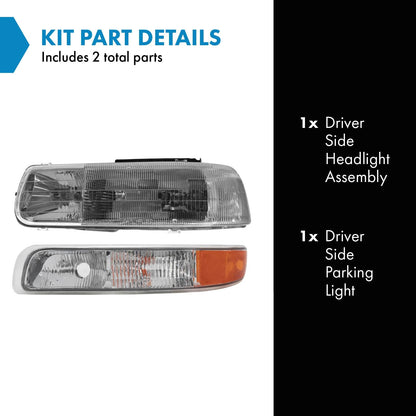 TRQ Headlight & Parking Light Assembly Set for 1999-2006 Chevy Silverado/Suburban/Tahoe, Clear, Model LKA55876