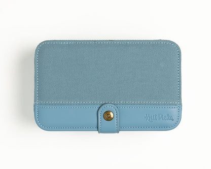 Knit Picks x dellaQ Blue Interchangeable Knitting Needles with Dusty Blue Buddy Case (Dusty Blue and Regular Blue Needles)