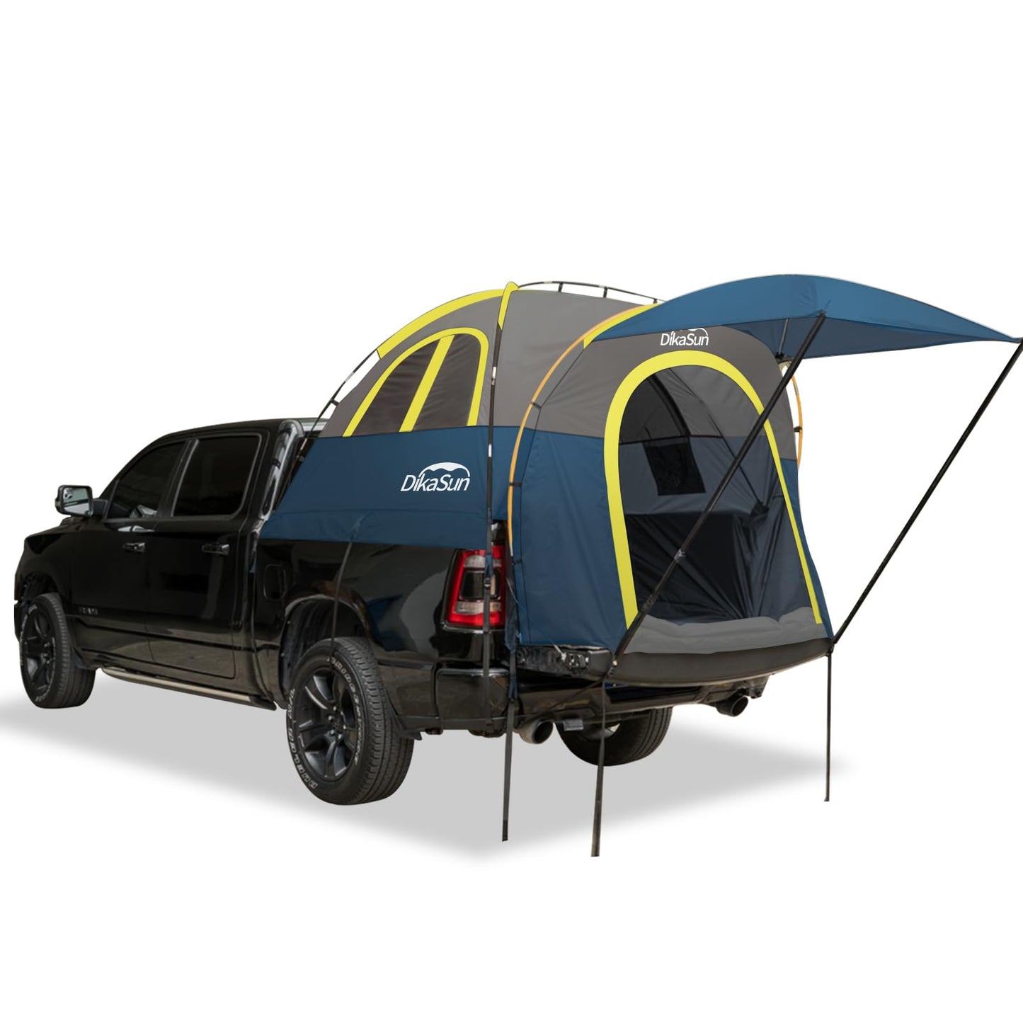 Truck Bed Tent, Double Layer Truck Tent 6.4-6.7 Ft, Waterproof PU3000mm Tear-Resistant Pickup Tent for 2 Person Camping and Outdoor with Awning（Cyan）
