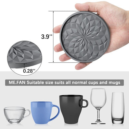 ME.FAN Silicone Coasters with Holder,[6 Pack] Drinking Coasters - Cup Mat for Hot or Cold Drinks, Thickened, Non-Slip, Non-stick,Deep Tray Orange