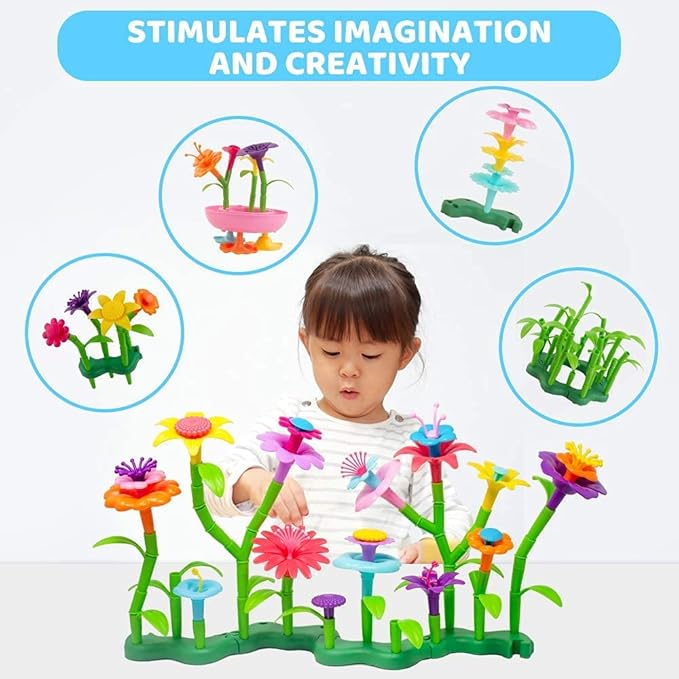 BEMITON Flower Building Toy Set for Girls Best Birthday Gifts for 3 4 5 6 7 Year Old Kids Arts and Crafts Kit for Toddlers STEM Activities and Gardening Pretend Playset 148 pcs