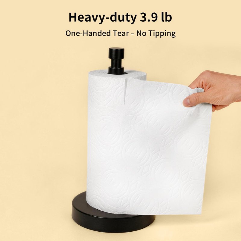 YUMORE Paper Towel Holder Countertop, Black Paper Towel Holder with Weighted Base Non Slip, Standing Paper Towel Roll Holder for Kitchen Bathroom, Stainles Steel (Matte Black)