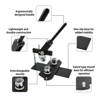 ChiButtons Button Maker Kit 44mm (1 3/4") Badge Press Machine-B400 + 44mm Round Die Moulds + 100 Set Pin Button Components + Adjustable Circle Cutter (Black-New)