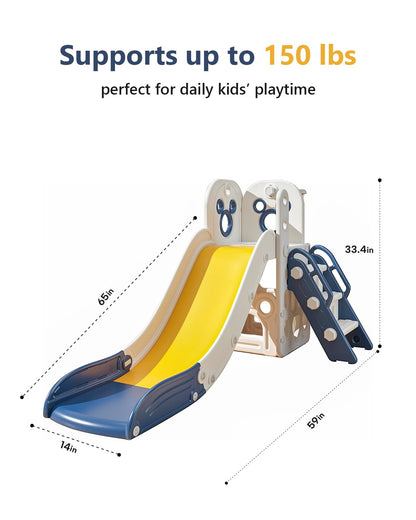 CHIIRAKU Toddler Slide L-Shaped, 5 in 1 Kids Slide Climber for Toddler, with Ball & Hoop, Indoor Outdoor Baby Playset, Anti-Slip, 65IN/165CM,Toy Storage, Ideal for Boys Girls Birthday